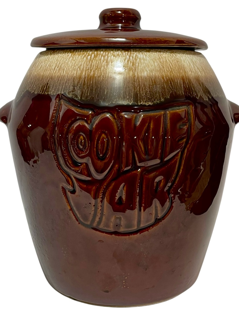 Vintage 1970s McCoy Pottery Brown Drip Glaze Ceramic Cookie Jar Model 7024
